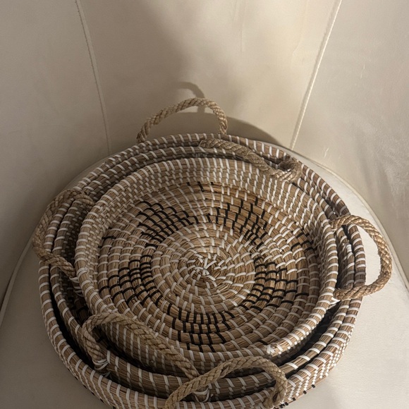 Other - Rustic Brown and Cream Woven Basket Set
